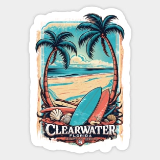 Clearwater Florida Tropical Beach Design – Palm Trees, Surfboards & Coastal Art Sticker